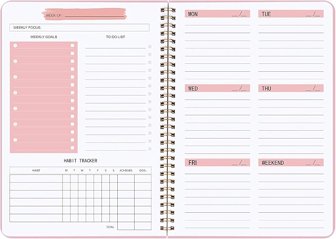 Undated Weekly Planner With Habit Tracker & To Do List 5.7 x 8.0 inch | Avoid Unfocused Busywork,Productivity Organizer,No-Bleed Thick Pages,Portable Size,Lay-Flat Spiral for Hands Free