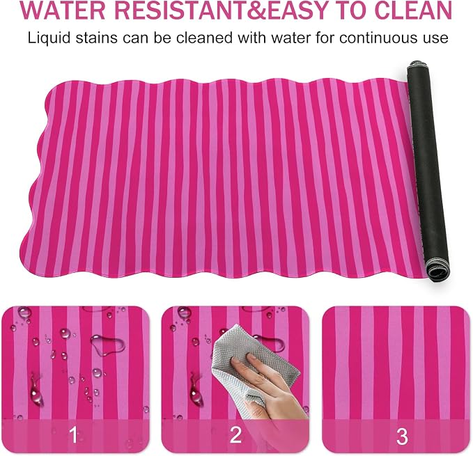 L-SPOUTTO Hot Pink Striped Mouse Pad,Scalloped Desk Mat XXL Large Geometric Gaming Mousepad,35.4x15.7in Non-Slip Rubber Base Keyboard Pad Waterproof Desktop Mat for Laptop Computer Game Home Office