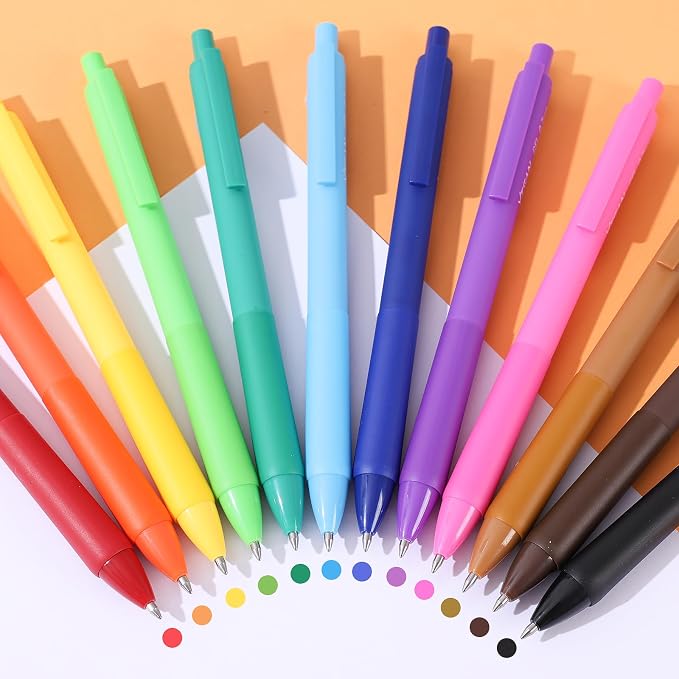 YISAN Colored Gel Pens,12 Pcs,0.7mm Fine Point | Retractable, Quick-Dry Ink, Smooth Writing for Journaling, Note Taking, Roller Ball Point, 71082