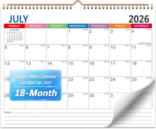 Wall Calendar 2026-2027, 18 Months Academic Calendar, July. 2026 - Dec 2027, 14'' × 11'', Monthly Wall Hanging Calendar with Thick Paper for Office Home Minimalist