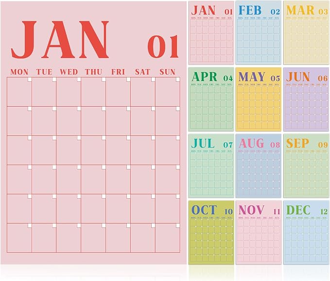 Gueevin 2026 Reusable Classroom Calendar Large Undated Dry Erase Wall Calendar 16 x 12 Inches Big Monthly Blank Planner Yearly Planning for School Organizing Office Home (Vibrant Candy Color)
