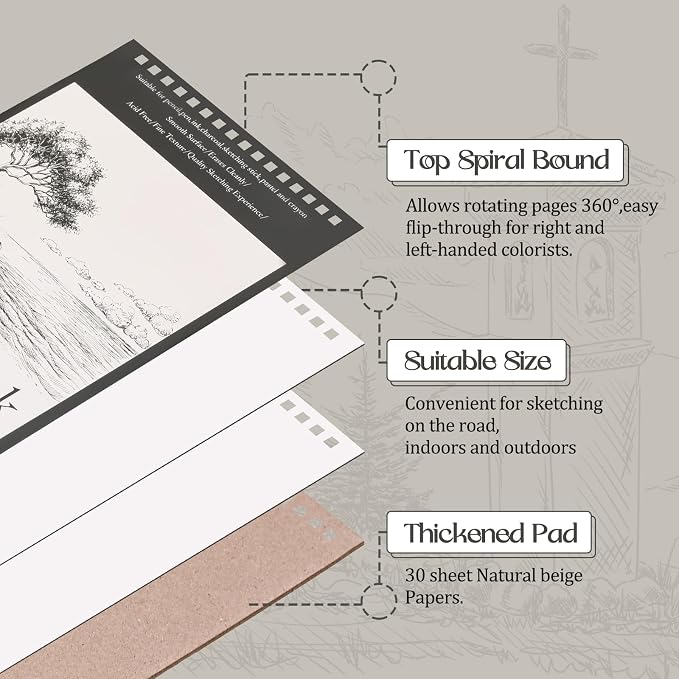 Jexine 10 Pcs 5.5'' x 8.5'' Top Spiral Bound Sketch Book 30 Sheet Each(68lb/100gsm), Sketching Drawing Pad Bulk Artist Sketch Pad Drawing Paper Art Sketchbook for Painting (Tree)