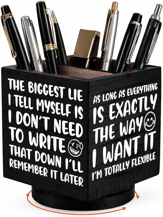 Outus Funny Coworker Gift Pen Holder for Desk, Sarcastic Office Desk Decor, Rotating Wooden Pencil Holder, Funny Office Gift for Women Men Boss Coworkers (Black)