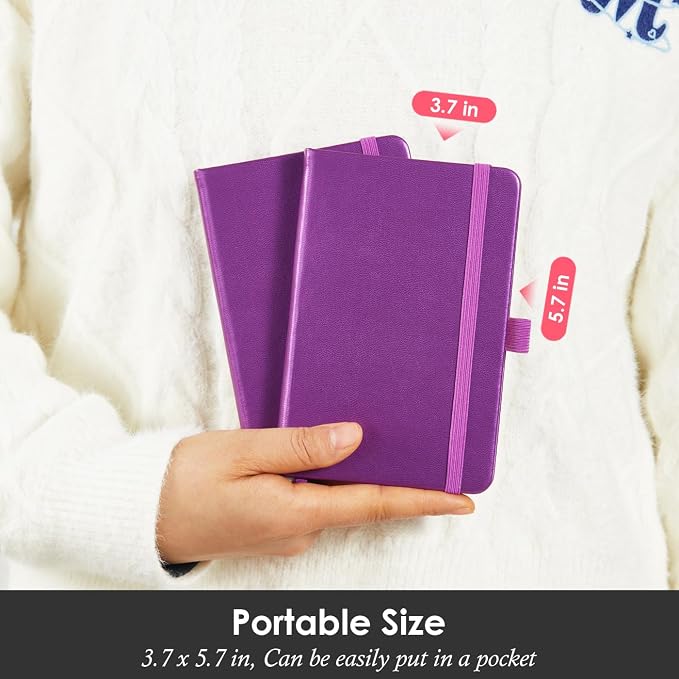 NIRMIRO (3 Pack) Pocket Journal Notebook, Small Mini Notepad with Pens for Work, hardcover A6 Notebook 3.7" x 5.7" College Ruled with 100Gsm Premium Lined Paper, Pearlescent Purple