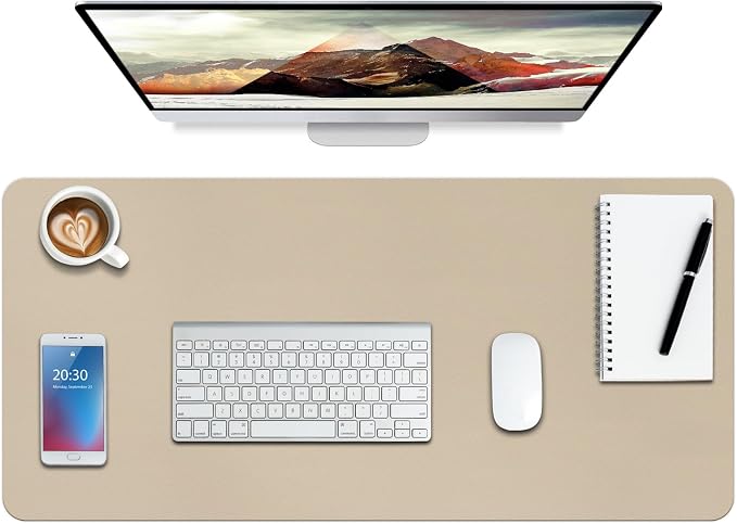 Boutilon Leather Desk Pad Protector,Non-Slip Mouse Pad,Laptop Desk Pad,Office Mouse Mat,Waterproof Leather Desk Blotter,Desk Writing Pad for Office and Home (L-Beige,35"x 17")