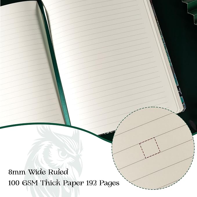 MGGAO B5 Lined Journal Notebook, Aesthetic Owl Embossed, Hardcover | Wide Ruled, 6.8" X 9.1", 192 Pages, Ribbon, Elastic Band, For Women & Men, For School & Office, Writing & Note Taking