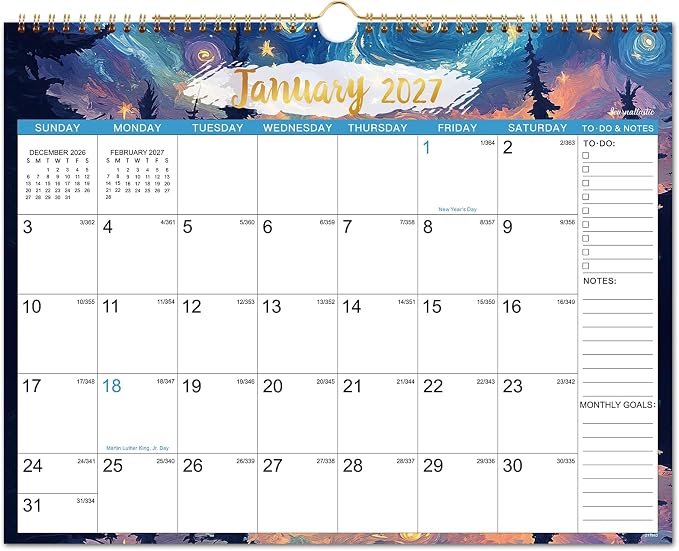 2027 Calendar - 2027 Wall Calendar, January 2027 - December 2027, 2027 Monthly Wall Calendar, 15" x 11.5", 12 Months Calendar, Large with Hook, Perfect for Organizing, For Home, Office And Classroom