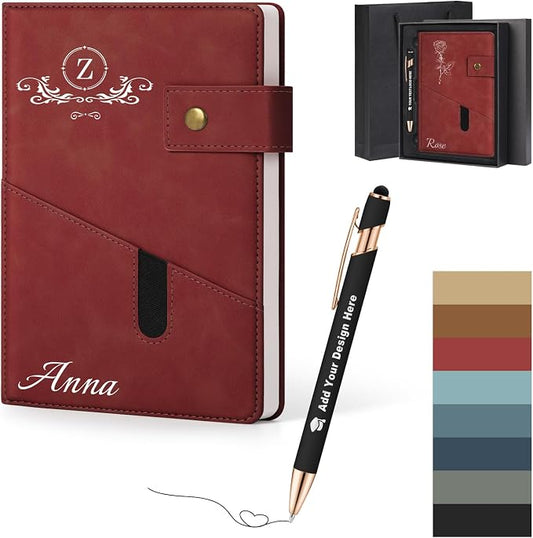 Personalized Notebook & Pen Set Custom A5 PU Leather Journal Gift Box, Red
