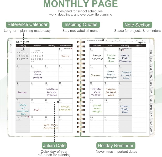 Planner 2026-2027, Weekly and Monthly Academic Year Calendar Planner, July 2026 - June 2027, Daily Agenda Book for Office School Supplies, A5(6.3'' x 8.5'')
