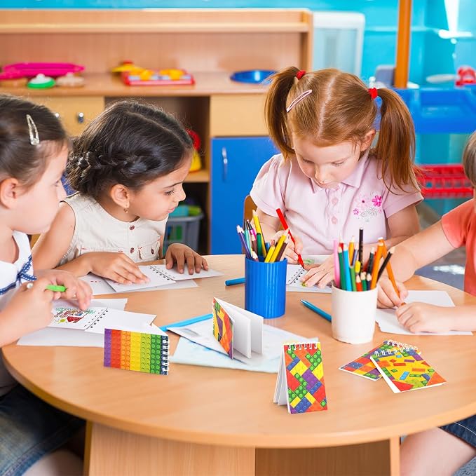 24 Pack Mini Building Block Notebooks Bulk Colorful Spiral Notepads Kids Carnival Theme Party Supplies Decoration for Teens Girls Boys Teacher Children Classroom Rewards