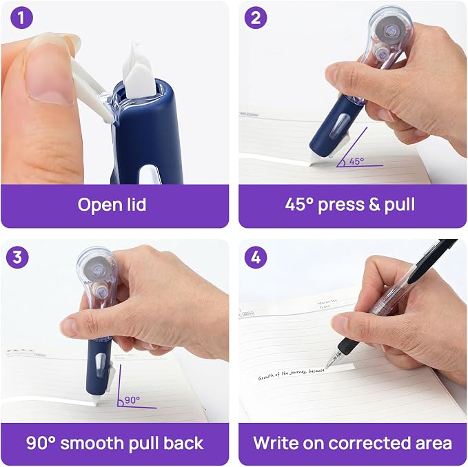 Correction Tape Pens, 19.69ft, Dry Instantly | Smooth Application, Stretch Resistant, Pen Style Correction Tape Applicator for School, Office, Home, College Supplies