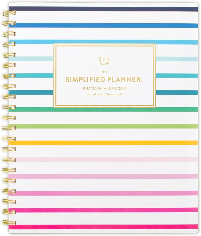 AT-A-GLANCE Planner 2026-2027 Weekly & Monthly Academic 12-Month July-June, 8-1/2" x 11", Simplified by Emily Ley, Happy Stripe (EL49-905A)