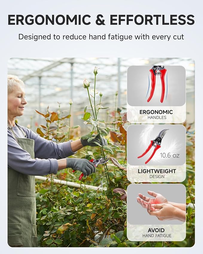 Fondwell 8.5" Professional Hand Pruners Bypass Pruning Shears for Gardening | Heavy Duty Garden Clippers, Cuts 1-Inch Branches, Comfortable Use - Trusted by Professional Landscapers and Nursery Workers