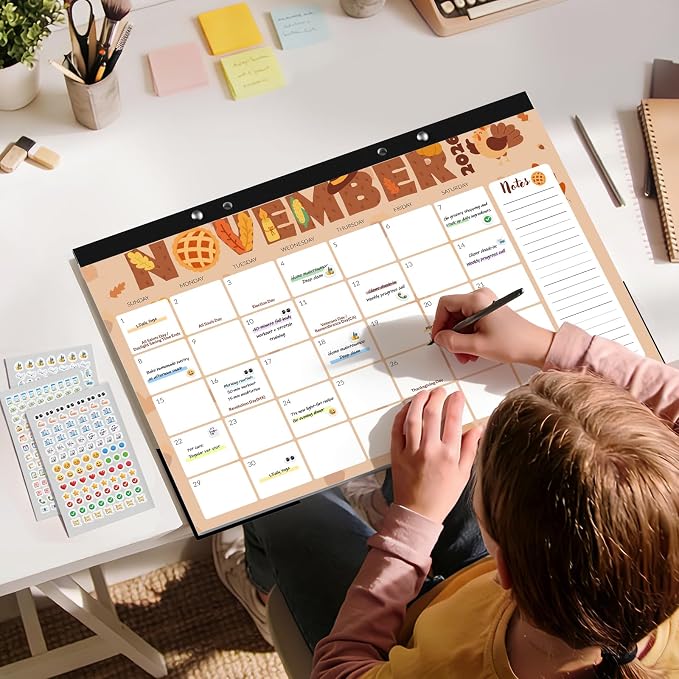 SUNEE Desk Calendar 2027 - 17" x 12" Desk Pad Calendar, 18-Month Monthly Planner Oct. 2026 - Mar. 2028, Desktop Calendar with 308 Planner Stickers, Plastic Protective Corners for Office, School and Home, Cute