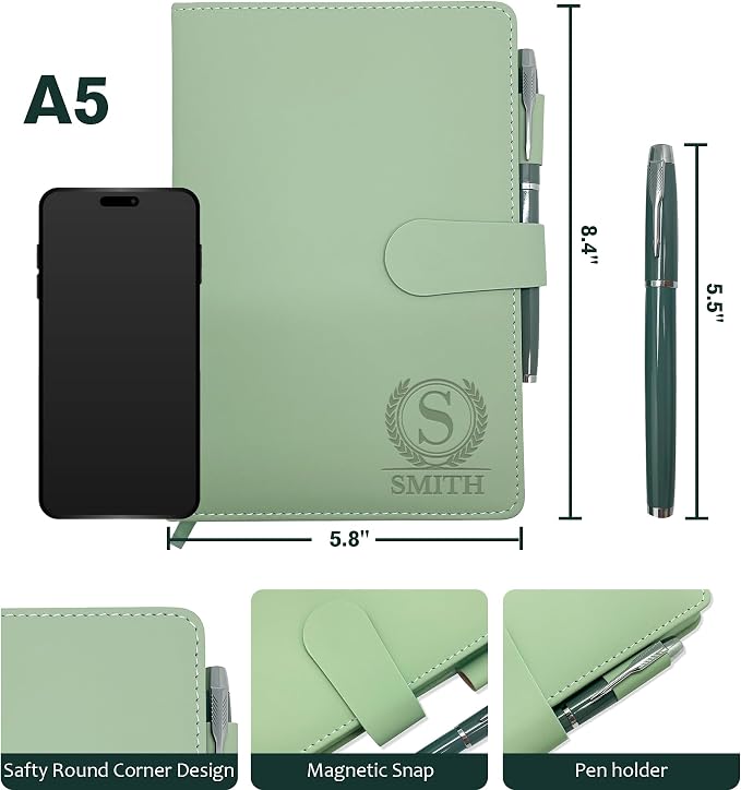 Personalized Notebook with Gift Box & Pen, Monogrammed Journal with Name | PU Leather, Custom Gift for Men/Women, Engraved Journals To Write In, Birthday Anniversary Corporate, Keepsake, Business Gift