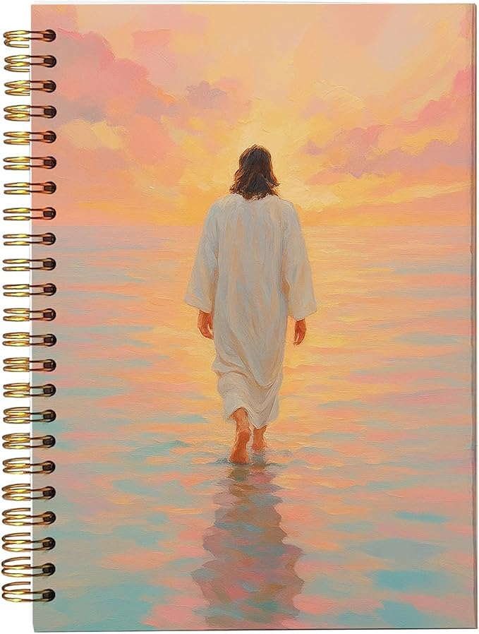 bitCNY Sunset Walk with Jesus Journal – Christian Faith Notebook – Spiritual Writing Pad for Devotion and Reflection, Spiral Bound 5.5x8.3 Inches