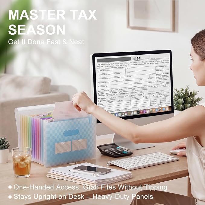 ThinkTex Accordion File Organizer, 12 - Pocket Expanding File Folders | for Paper Receipts, Bills&Taxes Organizer, Portable Letter/A4 Size Document Holder for School, Office, Home