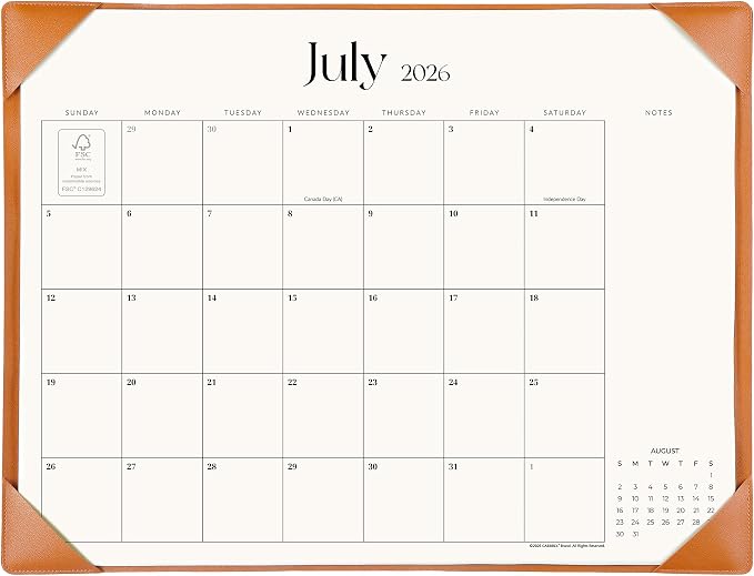 Simplified Desk Calendar 2026 with Desktop Mat, Cabbrix Large Desk Pad Calendar 21" x 16-1/2" Including January 2026 to June 2027 Desk Blotter Calendar for Home School and Office (Brown)