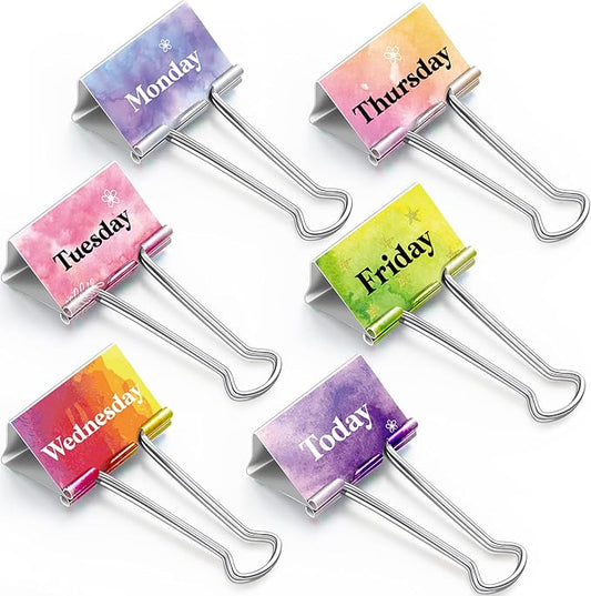 Tenare 6 Pack 2 Inch Teacher Binder Clips, Classroom Paper Organizer | Includes Monday, Tuesday, Friday ,Wednesday, Thursday and Today for Classroom Management Paper Sorting-School Office Supplies
