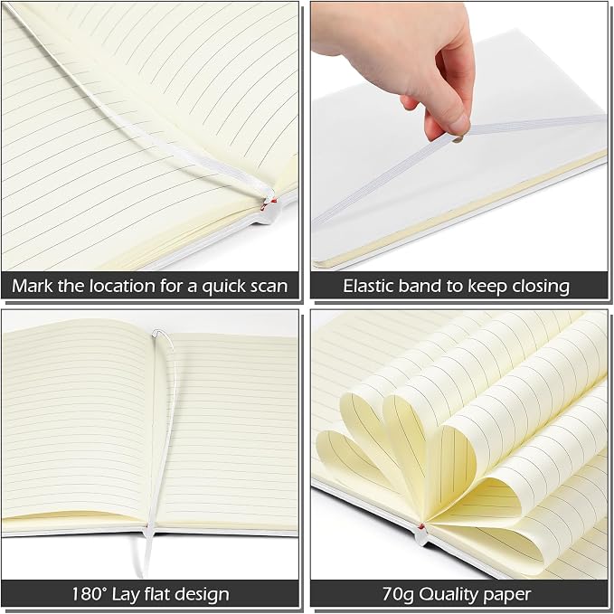 Honoson 20 Pack A5 Lined Journal Notebooks Hardcover Executive Notebook 5.5" x 8.3" PU Leather Wide Ruled Journals Bulk 160 Pages for Back to School Supplies Office Business Home (White)