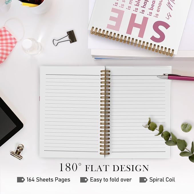 She Is Me Inspirational Spiral Notebook for women, Positive Affirmations Journal Notebook, Pink Self Love Notebooks for School Work, Motivational Office Supplies Gifts for Girls, 5.5x8.3 Inch