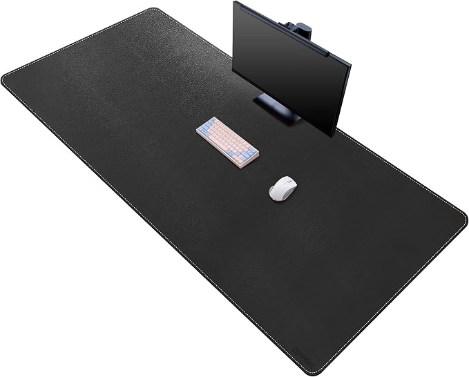 CENNBIE Leather Desk Mat, 63" x 31.4" Large Desk Pad Protector (Black) | Premium stitched edges resist wear. Easy to clean. Protects desk from spills, stains & scratches. Smooth glide. Office & home