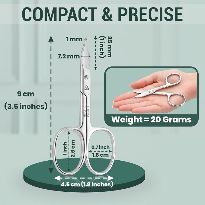 SILLVER Nail Scissors Curved for Nail Tips - Stainless Steel Nail & Cuticle Scissors for Manicure & Pedicure - Professional Grooming Scissors for Mustache, Beard & Dry Skin - Manicure scissors