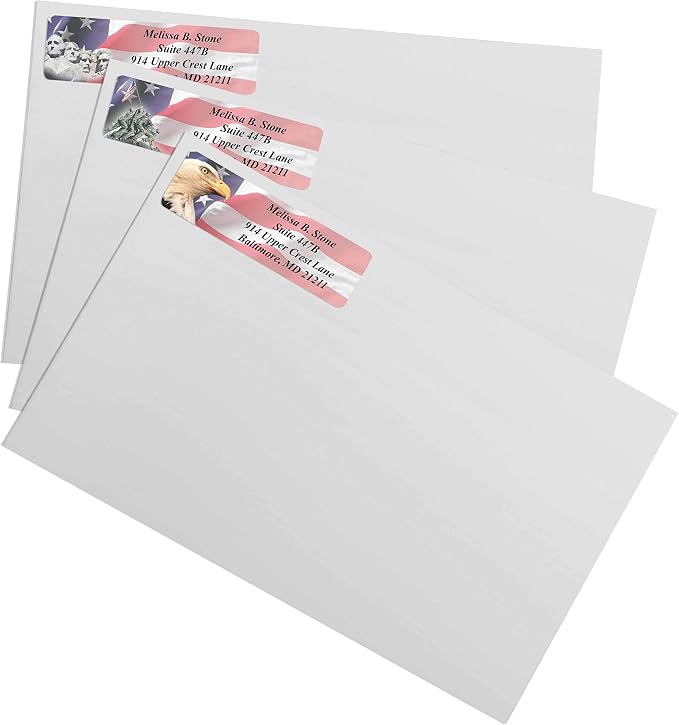 American Liberty Assorted Designer Rolled Address Labels - 250 Labels per Roll - 2 1/2 Inches Long x 3/4 Inch High - Elegant Plastic Dispenser Included