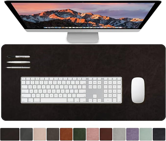 CHEERYGOO Leather Office Desk Pad Protector, Non-Slip PU Leather Desk Blotter, Waterproof Laptop Writing Mouse Pad for Office and Home,23.6"x 13.8" M Black
