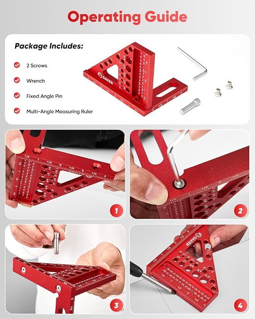 Saker 3D Multi-Angle Measuring Square Ruler, Aluminum Alloy Carpenter Square, 0-90° Precision Hole Scribing Ruler with Angle Pin for Woodworking, Engineering, and Construction Projects