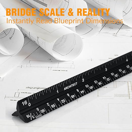 6 Inch Architectural Scale Ruler, Laser-Etched Aluminum Triangular Ruler Set (Red & Black) - Imperial Scale for Architects, Engineers, Students & Draftsmen - 2-Pack