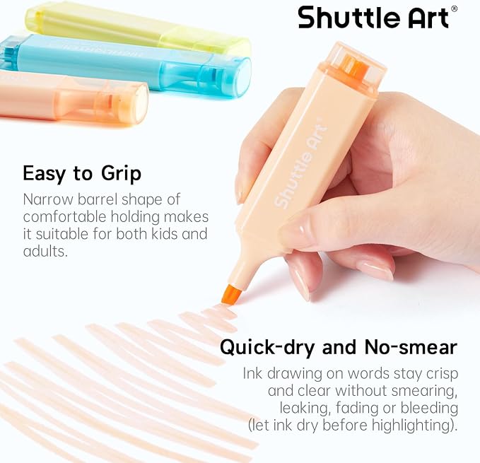 Shuttle Art 8 Pastel Highlighters, Assorted Macaron Colors Highlighter Pens, Chisel Tip Dry-Quickly Non-Toxic Highlighter Markers for Adults Teachers Students Highlighting in the Home School Office