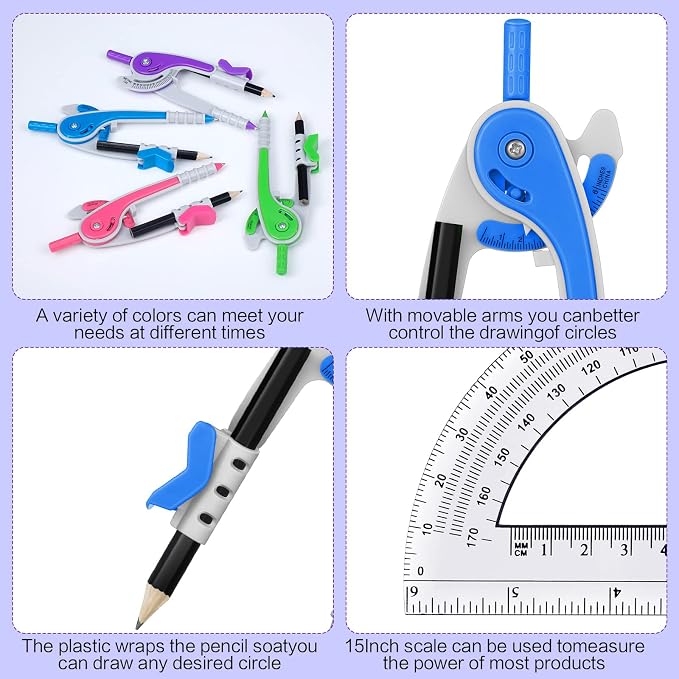 Seajan 36 Sets Compass and Protractor Set Geometry Compass with Pencil 6 Inch Drawing Tool Protractor for Geometry Bulk for Office Drafting Drawing