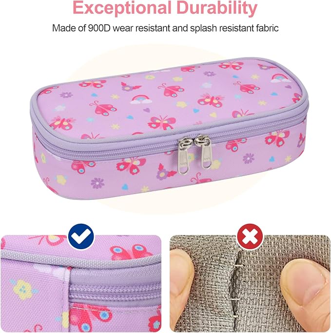 Bagseri Pencil Case for Kids - Special Cute Pencil Pouch for Girls Large Capacity Pencil Bag Aesthetic Kids Pencil Box for School (Purple Butterfly)