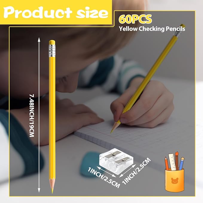60 PCS Yellow Pencils Bulk with Eraser, Pre-Sharpened HB Spring & Easter Pencils for Kids, School Supplies for Writing, Drawing & Easter Art Crafts(Yellow)