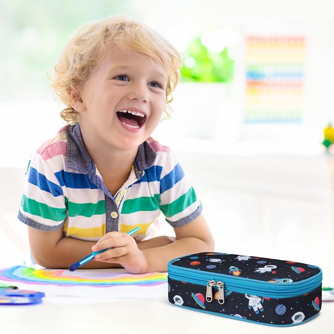 Bagseri Pencil Case for Boys - Large Kids Pencil Pouch for School | Kids Pencil Case Wide Open, Boys Pen Bag with Multi-Slot, Cute Water Resistent Organizer for Stationery, Black Dinosaur