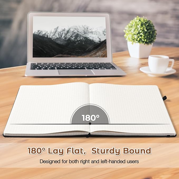 Blank Notebook, Hardcover Sketchbook, Leather Unlined Journal for Women Men | No Bleed Thick Paper Sketch Book for Drawing/Writing/Journaling, Lay Flat, A5 Portable Size for Work, School, and Travel