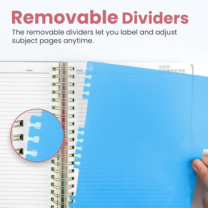 Large Spiral Lined Notebooks for Work with Removable Dividers & Tabs, 8.5"x11" Pretty Hardcover 5 Subject Notebook Journal for Women, College Ruled, Perfect for Study & Office Organization, 280 Pages,Sunset