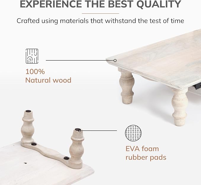 Anji Mountain Monitor Stand - Desktop Organizer & Laptop Riser, Ergonomic Monitor Riser, Space-Saving Monitor Stand for Desk, Durable Construction, Easy Assembly, Ideal for Home & Office,White Wash