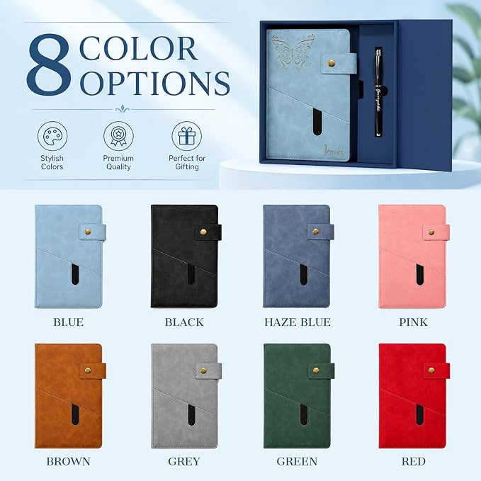 Personalized Leather Journal Gift Set with Gift Box, Custom A5 Writing Notebook & Pen Set, Leather Bound Diary for Men Women, Travel Work School Gift