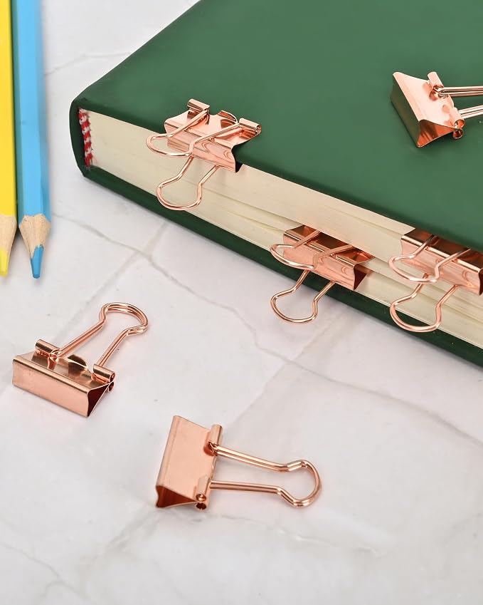 Binder Clips, 50 Pack, 0.75 in Small Paper Clips for Office,（Rose Gold）
