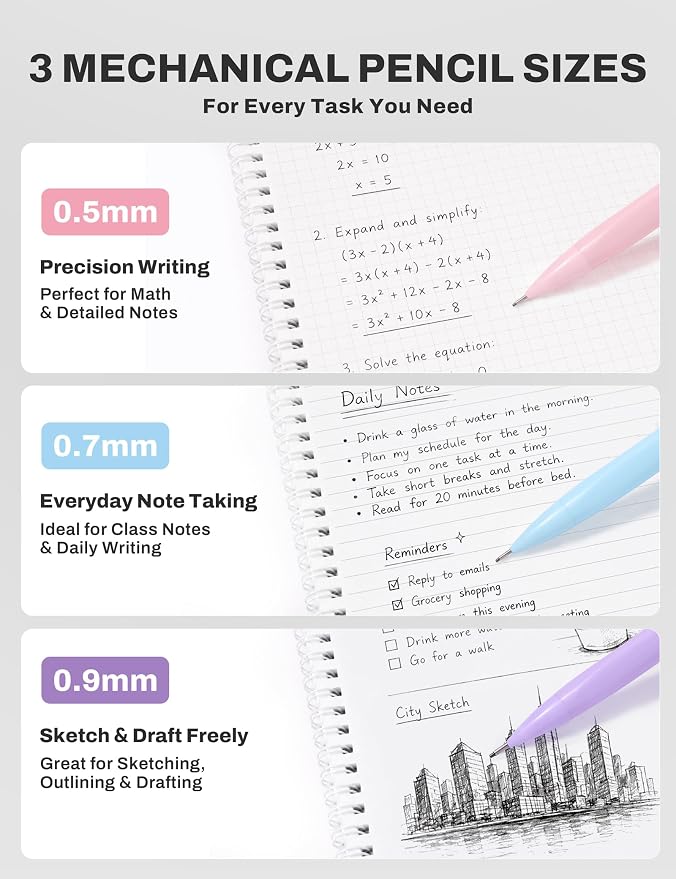 SUNEE 35PCS Aesthetic Stationery Set with Cute Pencil Case, Pastel Highlighters, Black Gel Pens, Mechanical Pencils & Refills, College School Supplies for Students Black