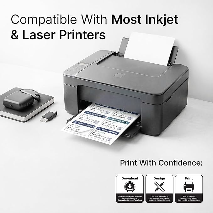 2 1/3" X 3 3/8" Matte White Printable Labels (500 Sheets, 4000 Stickers) Name Tag Stickers, Address and Shipping Labels for Laser & Inkjet Printers - Spartan Industrial Template R013