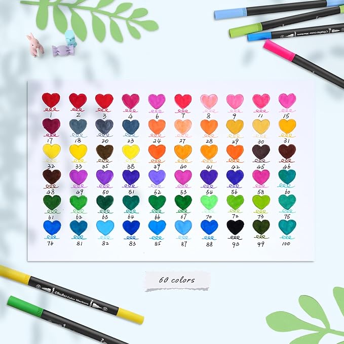 Ohuhu Markers for Adult Coloring Books No bleeding 60 Colors Coloring Markers Water-based Dual Tips Fineliner & Brush Drawing Pens Art Markers for Kids Adults Sketch Journal - Maui - Black | No Bleed Coloring Markers Fineliner & Brush Drawing Pens Art ...