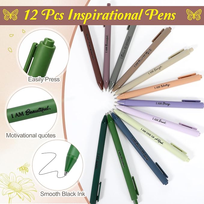 Mooliwe 24 Pcs Positive Affirmation Gift Set Gratitude Notebooks with Pens Small Bags Motivational Encouragement Notepads Daily Affirmations Journal for Women Stress Relief Self Care (Morandi)
