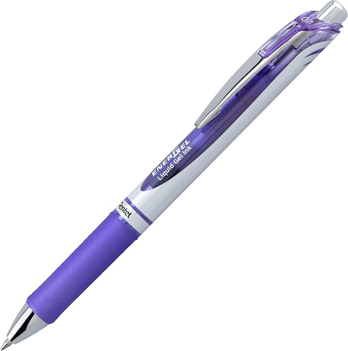 Pentel EnerGel RTX Retractable Liquid Gel Ink Pen, (0.7mm) Medium line, Lilac Ink, Box of 12 Pens (BL77-V3)