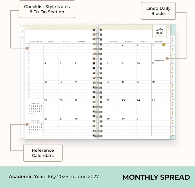 Blue Sky 2026-2027 Weekly & Monthly Academic Planner, 5"x8" | July 2026 - June 2027, Secret Garden Mint, Flexible Cover, Tabs, Storage Pocket, Stickers, Academic Year, Day Designer