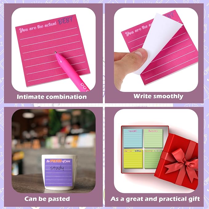 Yinder 48 Pcs Inspirational Sticky Notes, Back to School Supplies, Cute Motivational Sticky Notes Pad Employee Appreciation Gifts Bulk for Teacher Coworker Office 3 x 3'' (Thank You,Dark Color)