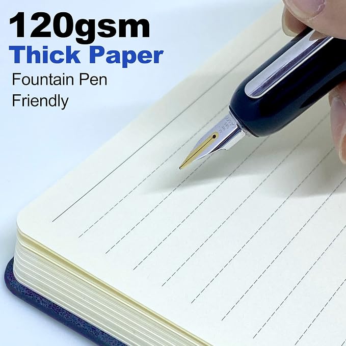 LeStallion Dark Navy Blue Notebook - 120GSM Fountain Pen Friendly Blue Journal - 210 Numbered Pages, Table Contents | A5 Soft Cover Faux Leather Journal | High End Luxury Notebook For Writing