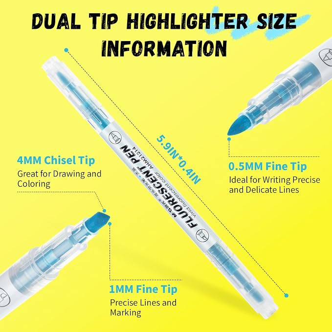 M&G 6 Pcs Dual Tip Highlighters, Chisel & Fine Tip Multicolor Highlighter Pens, Quick Dry, No Bleed, Assorted Bright Colors for Office Documents, Journaling, Planners, and Everyday Organization